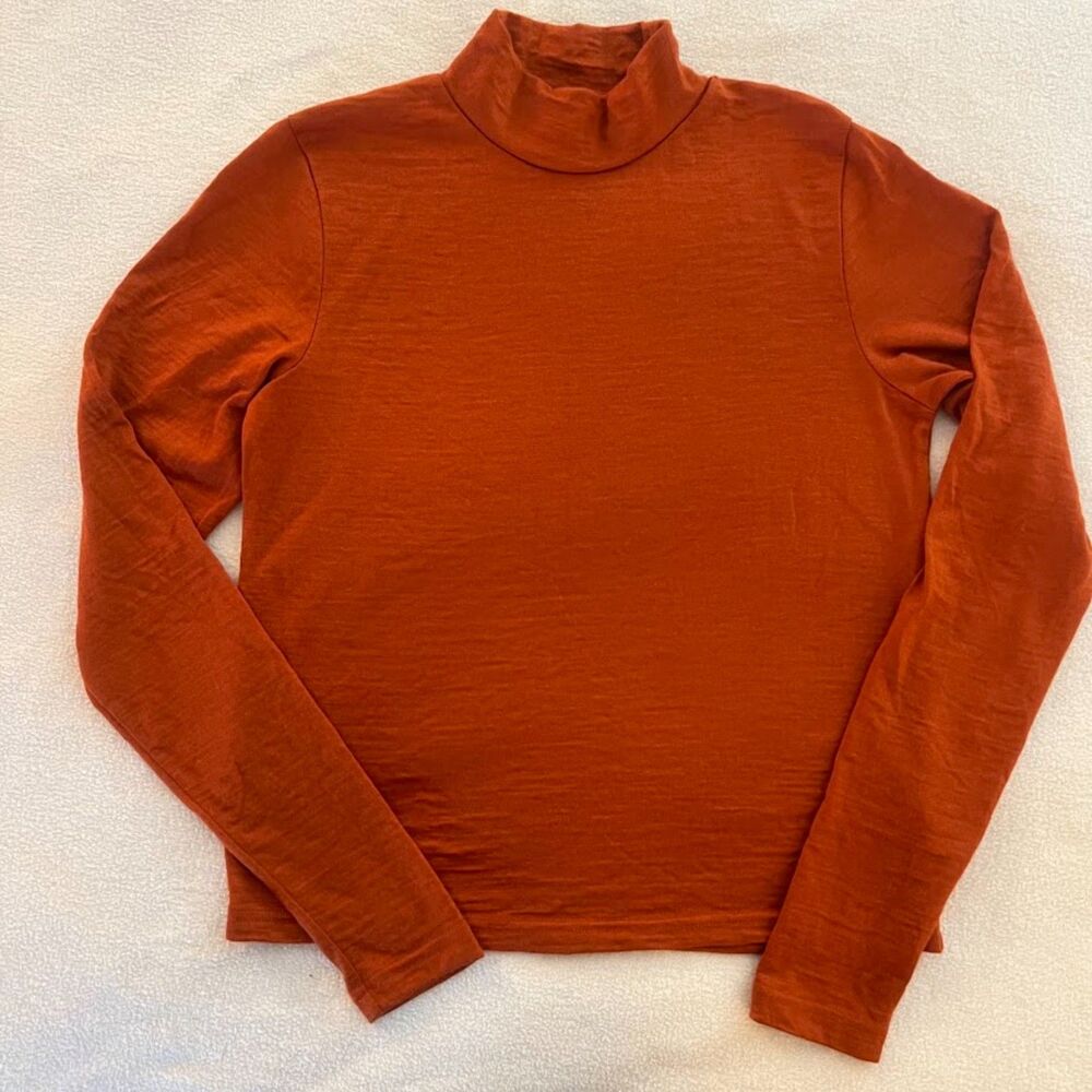 Glassons Women's Merino Blend Turtleneck Rust Orange Minimalist Classic, Size 4